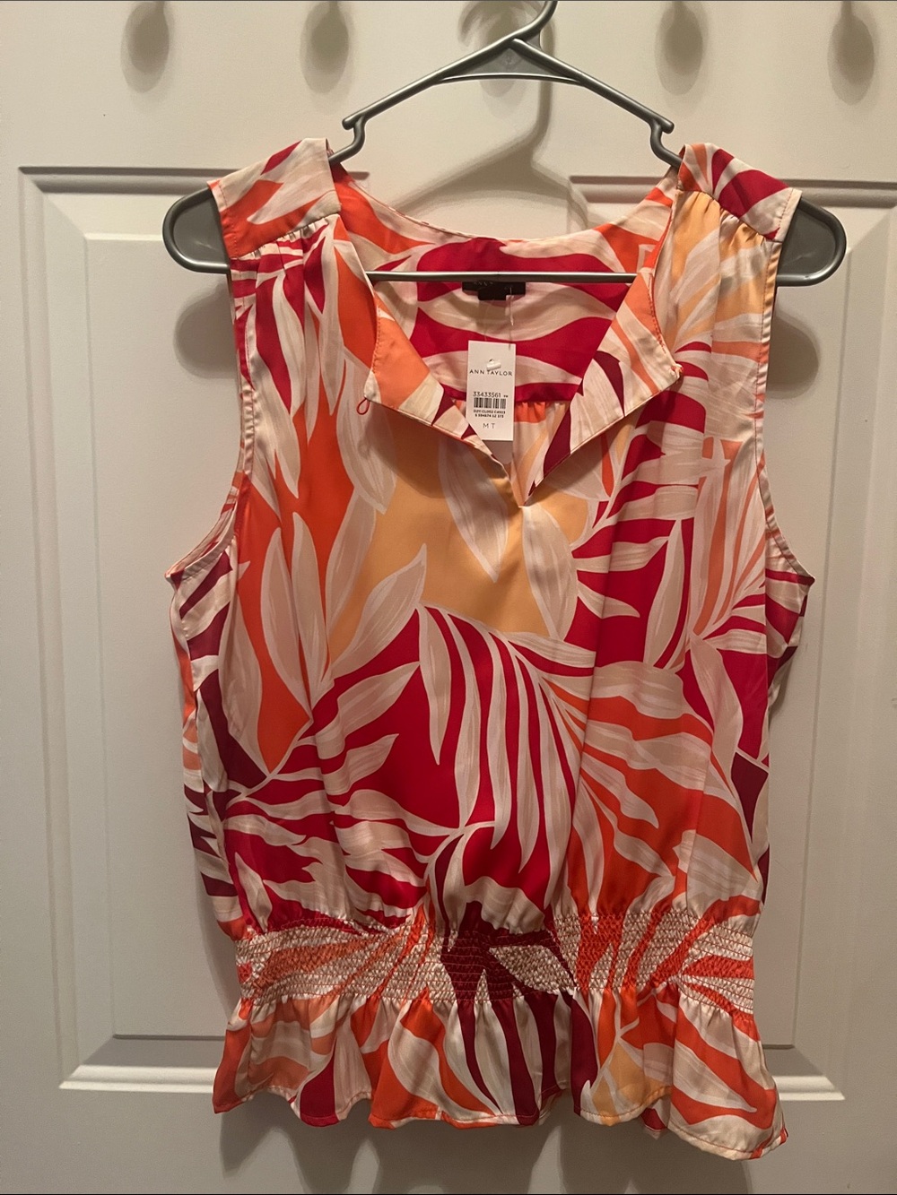 Ann Taylor Sleeveless Tropical Print Top - Red, Orange, Cream